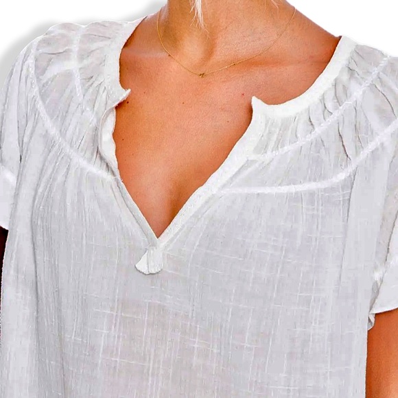 *NWT* MAX STUDIO White Textured Cotton Short Sleeve Top - Picture 3 of 7